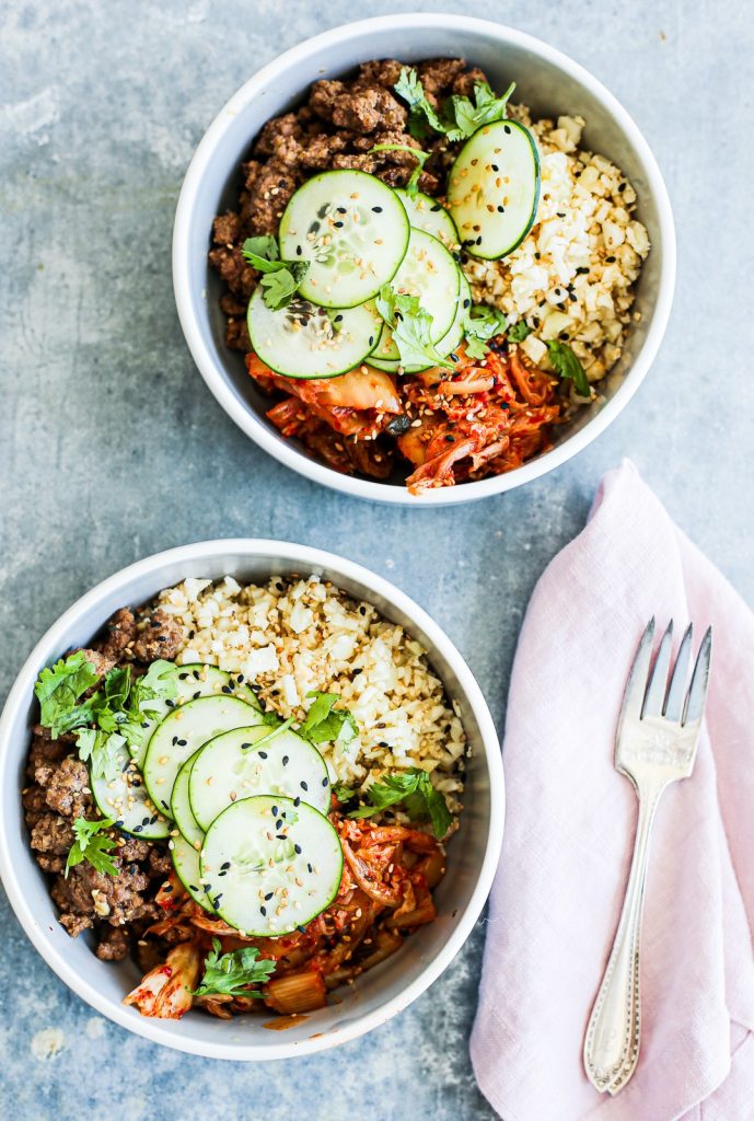 ground beef and kimchi bowl